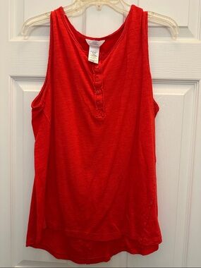 Time and Tru Red Sleeveless Henley Tank Top